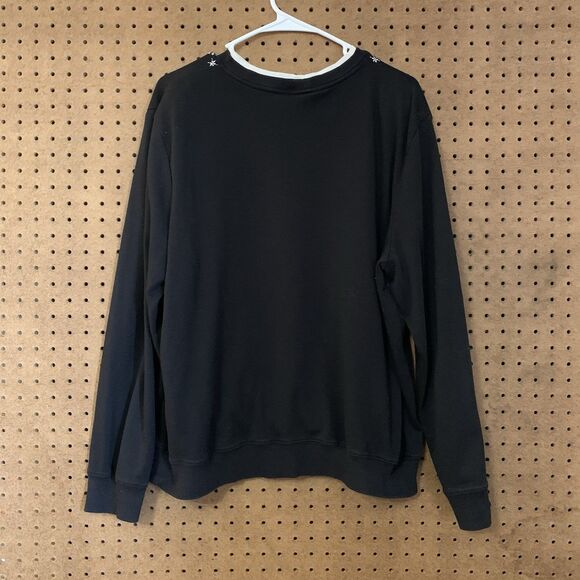 VTG Christmas Sweater Pullover Sweatshirt Black Embroidered Woodland Cabin Xl - Picture 4 of 8